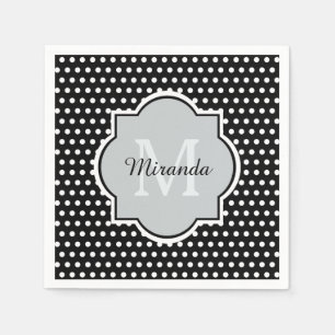 Djärv svartvit polka dots Monogram och namn Pappersservett