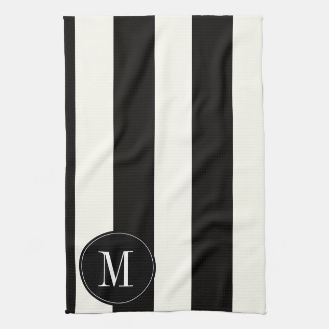 Djärv svartvit rand för Monogram Kökshandduk (Vertikal)