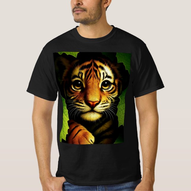 Djärv Tigerunge i Djungelblad | Herr T-shirt (Framsida)