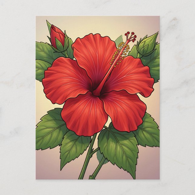Djärv tropisk röd hibiskus vykort (Framsida)