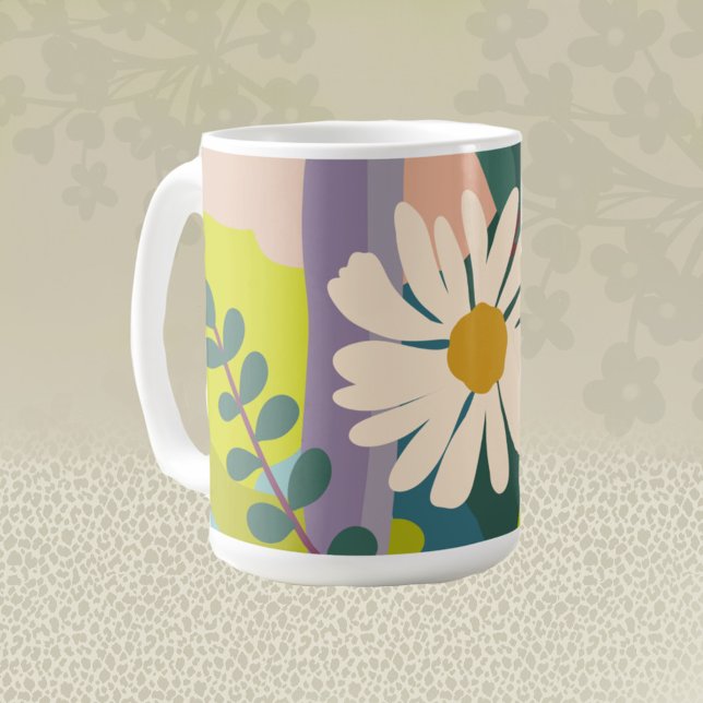 Djärv tusenskönas blomning med färgglada färgblock kaffemugg (Skapare uppladdad)
