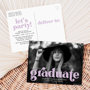 Djärv typografi lila foto examensfest inbjudan vykort