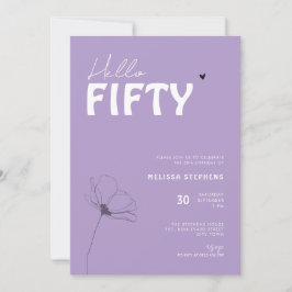 Djärv typografi Lila Vit Elegant 50-årsdag Inbjudningar