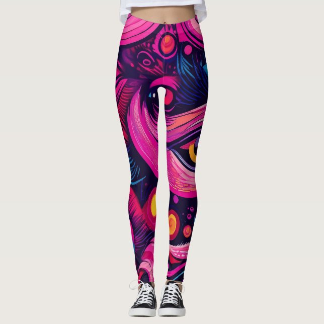 Djärv, Urban, Street Chic Abstrakt Graffiti Leggings (Framsida)