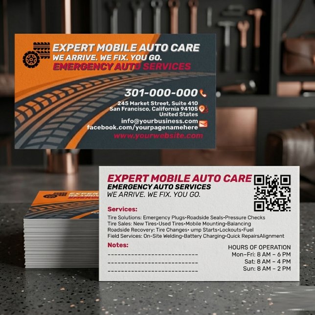 Djärv vägkantsservice & Mobil anpassad logotyp QR- Visitkort (Skapare uppladdad)