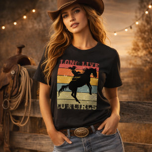 Djärv västerländsk grafisk cowgirl ridande häst Ro T Shirt