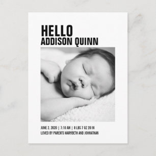 Djärv vykort för meddelande för babyfotofödelse