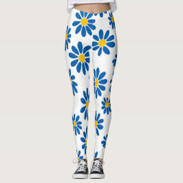 Djärva blå tusenskönas blommiga tryckta leggings
