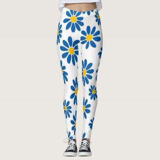 Djärva blå tusenskönas blommiga tryckta leggings