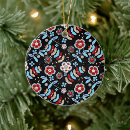Djärva blommönster julgransprydnad keramik
