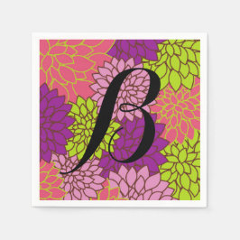 Djärva blommor i limegrön rosa lila din initial pappersservett