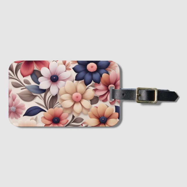Djärva blommor och blad mönster rosa bagagebricka (Framsida horisontal)
