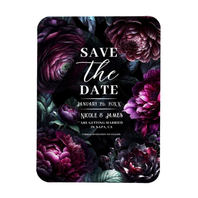 Djärva Blommor Svarta Förtrollade Blommiga Bröllop Magnet (Vertikal)