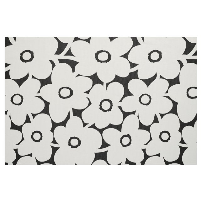 Djärva blommor - vit på svart tyg (Fat Quarter)