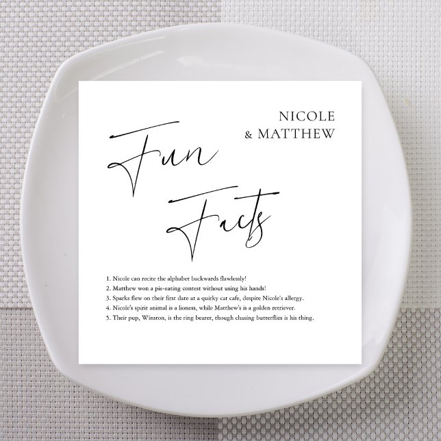 Djärva diagonala kursiva roliga fakta Bröllop Pappersservett (Bold Diagonal Cursive Fun Facts Personalized Wedding Napkins)