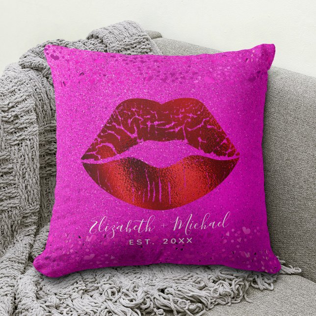 Djärva Eleganta Röda Folie Läppar Rosa Glitter Anp Kudde (Skapare uppladdad)