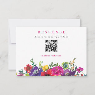 Djärva färgglada fiesta blommor bröllop QR-kod OSA Kort