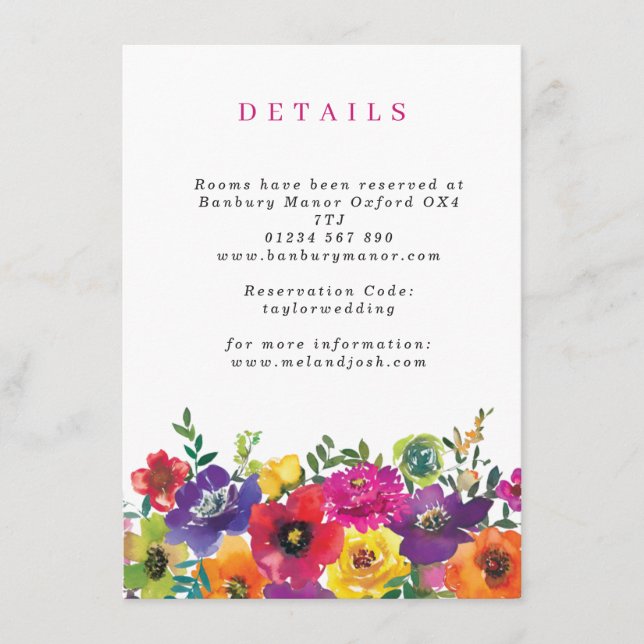 Djärva färgglada fiesta-blommor vertikala detaljer tilläggskort (Framsida)