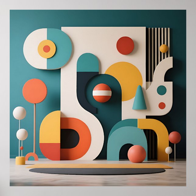 Djärva Färgrika Geometriska Abstrakt  Poster (Framsidan)