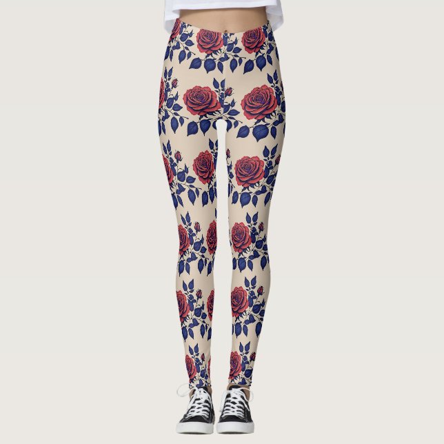 Djärva Handmålade Röda Rosor Leggings (Framsida)
