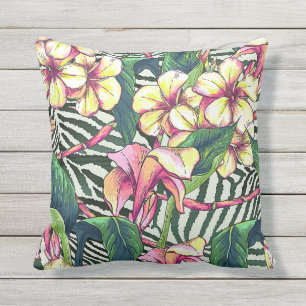Djärva HAWAIANSKA blom- Monstera löv & Plumeria Kudde