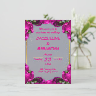 Djärva Magenta Blommiga Bröllop Inbjudningar
