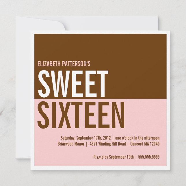 Djärva moderna rosor & brun sweet sixteeninbjudan inbjudningar (Framsida)