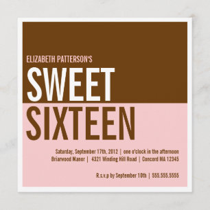 Djärva moderna rosor & brun sweet sixteeninbjudan inbjudningar