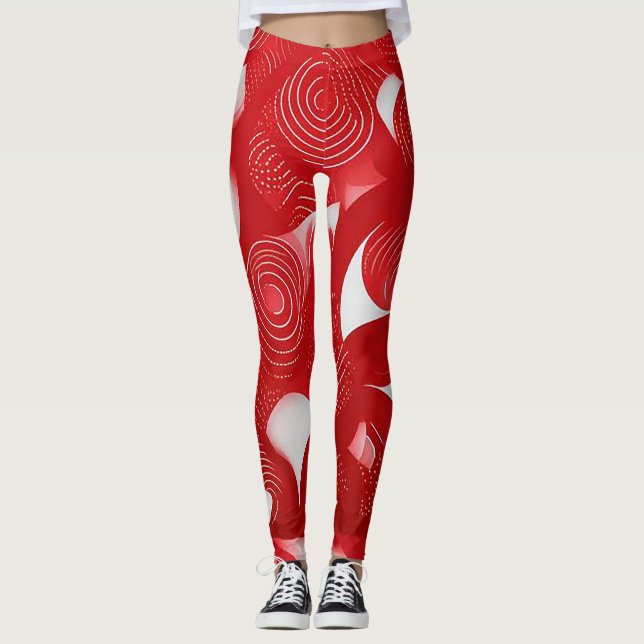 Djärva och Dynamiska: Röda & Vita Abstrakta Leggin Leggings (Framsida)