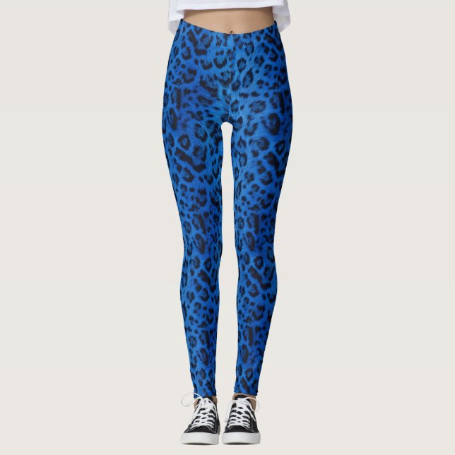Djärva och Styliga Koboltblå Leopard Leggings (Framsida)