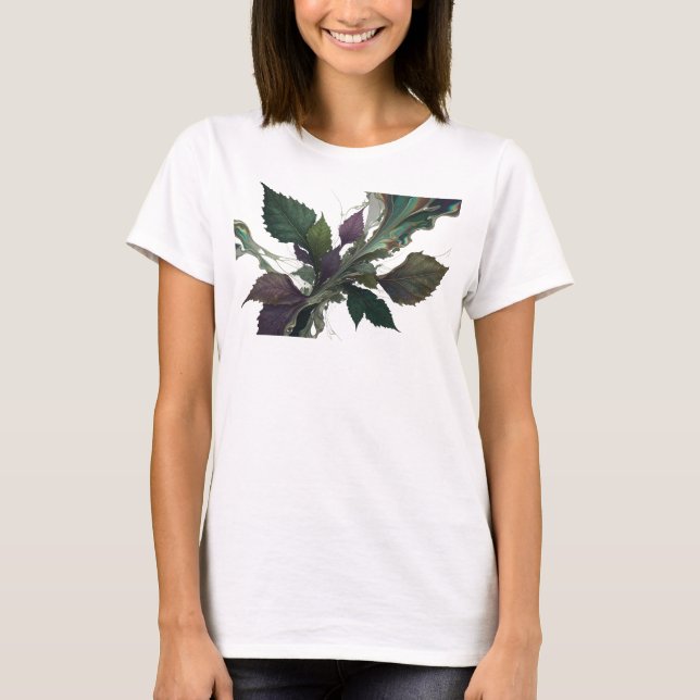 Djärva och vackra silverabstrakta blad t shirt (Framsida)