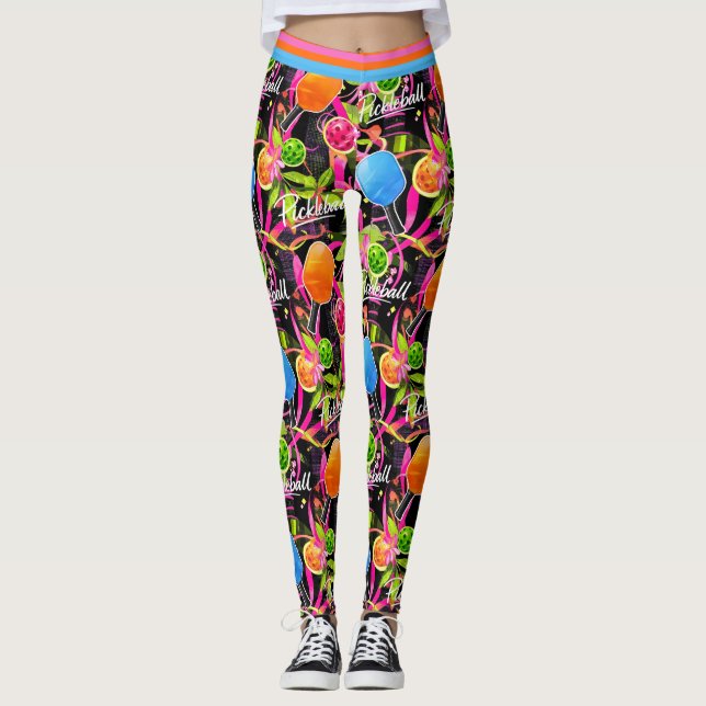 Djärva Pickleball-Paddlar & Blommor Leggings (Framsida)