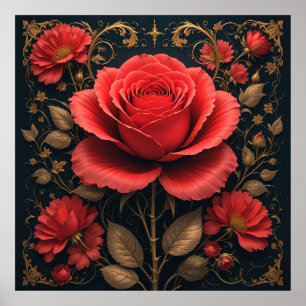 🌹 Djärva röda blommor dekoration för romantiska u Poster