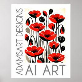 Djärva röda vallmoväxter Modern botanisk konst Poster