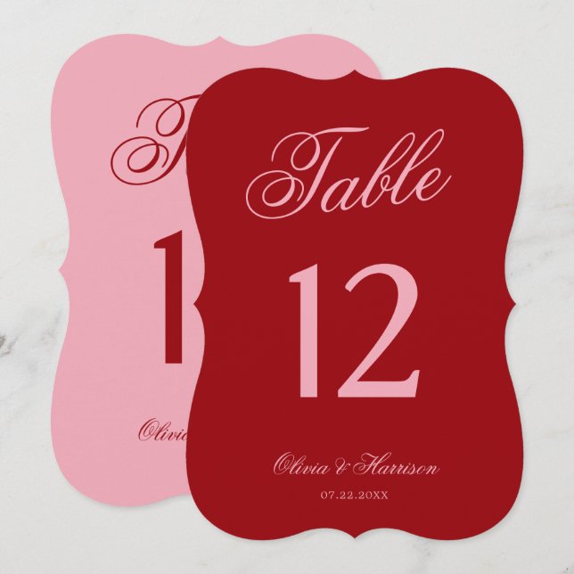 Djärva Rosa Röda Die Cut Script Bordskort (Fram/baksida)