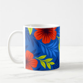 Djärva scharlakansröda blommor med eleganta blad kaffemugg
