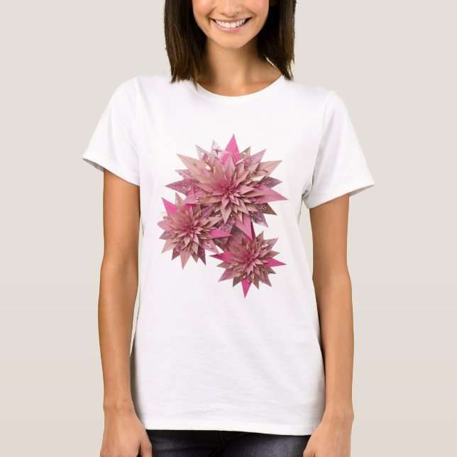 Djärva Silver BLOMMOR 3D Text Konst T Shirt (Framsida)