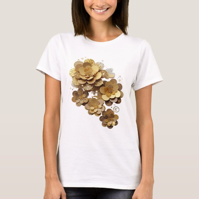 Djärva Silver GYLLENE BLOMMOR Slogan Design T Shirt (Framsida)