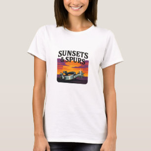Djärva solnedgångslila västliga sporrar grafik t shirt