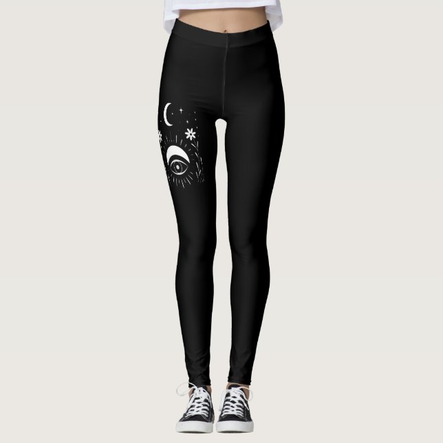 Djärva Svarta och Vita Ögon Boho Leggings (Framsida)