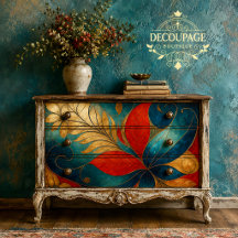 Djärva teal röda blomdecoupage