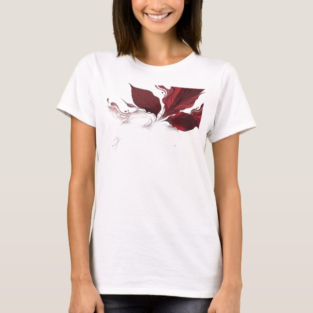 Djärva & vackra röda abstrakta blad modekonst t shirt (Framsida)