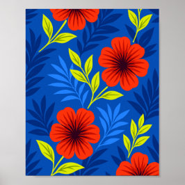 Djärva Vermilionröda Blommor med Eleganta Löv Poster