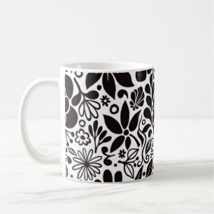 Djärva vilda blommor & blad L svart vitt Kaffemugg
