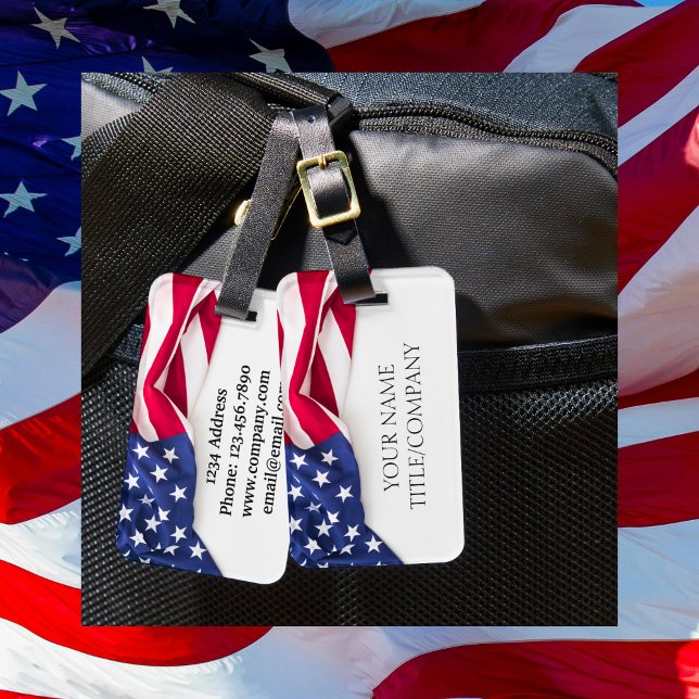 Djärvt Amerikanskt Flagg Bolagsnamn Adress Bagagebricka (Bold American Flag Company Name Address Luggage Tag)
