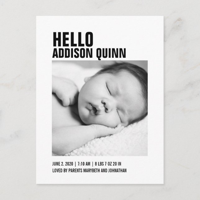 Djärvt babyfoto födelse kungörelse vykort (Framsida)