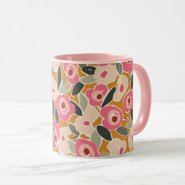 Djärvt bläckigt blommönster | Handritad botanik Mugg (Framsida höger)
