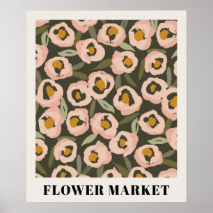 Djärvt bläckigt blommönster Handritad botanik Poster