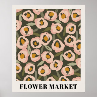 Djärvt bläckigt blommönster | Handritad botanik Poster