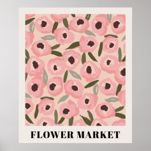 Djärvt bläckigt blommönster Handritad botanik Poster